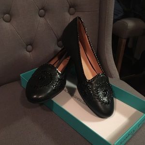 Black leather Jack Rogers flats